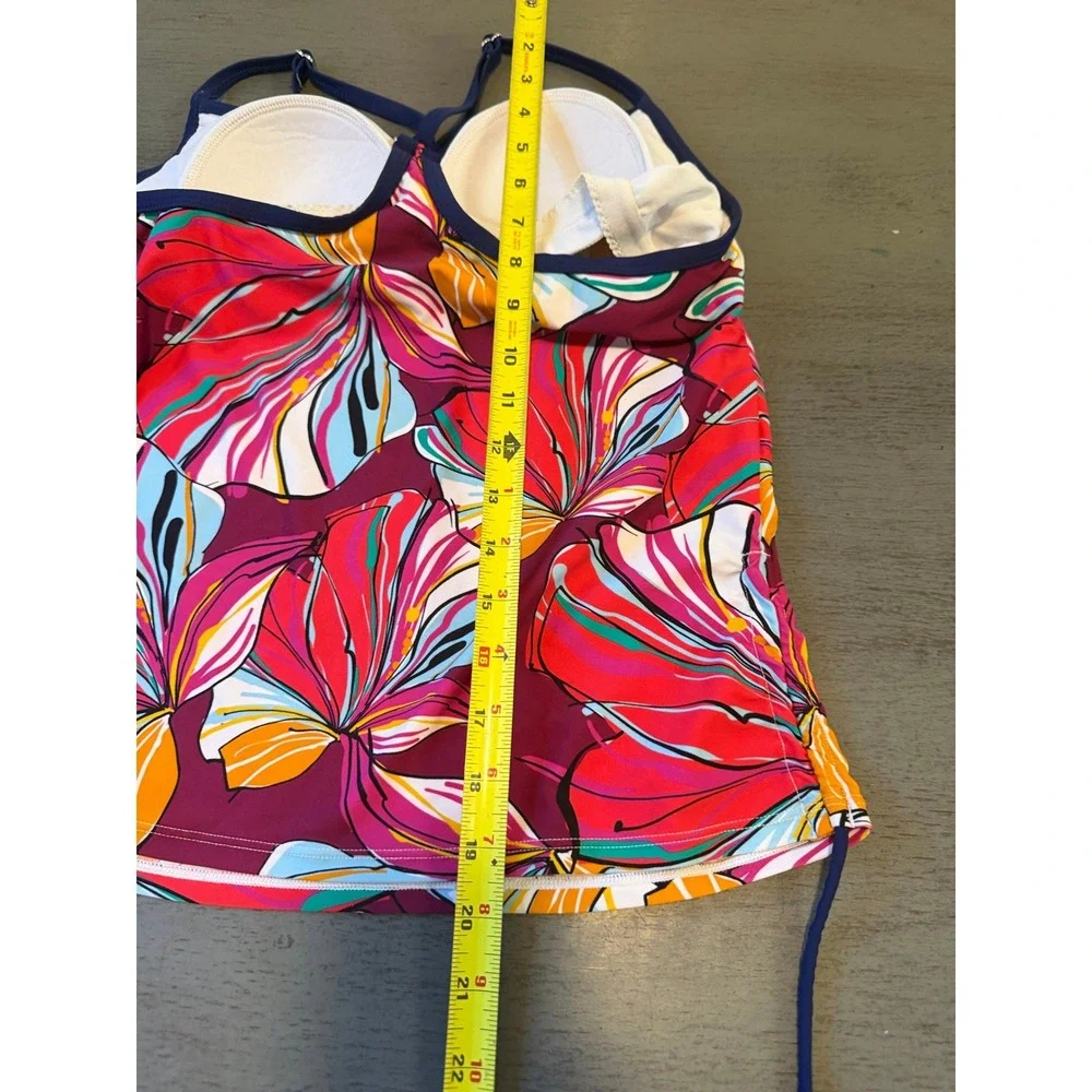 Hilor Floral Tankini Swim Top Multicolor Adjustable Straps Side Cinch Padded 8 - Picture 5 of 8
